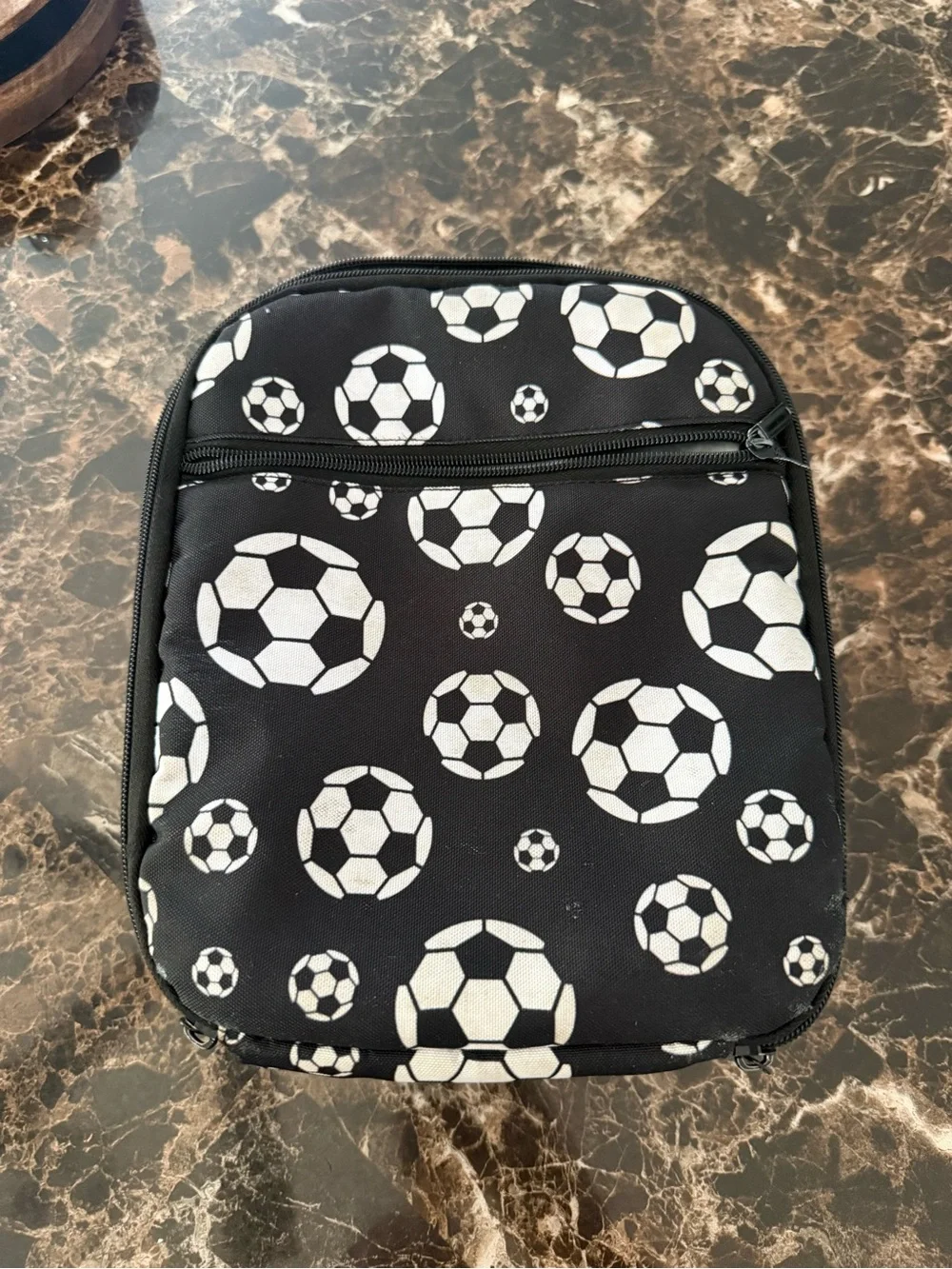 Kids Soccer Print Lunch Bag - Black